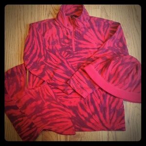 Lands' End Red Tie Dye Pullover, Hat & Balaclava